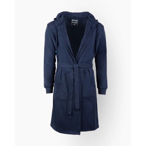 Dude Robe L/XL Blue Navy Belted Hooded Terry Lining Luxury Shark Tank MSRP$115 - Picture 1 of 12